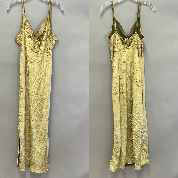 Lou & Grey crushed velvet slip maxi dress chartreuse size Large - Picture 14 of 16